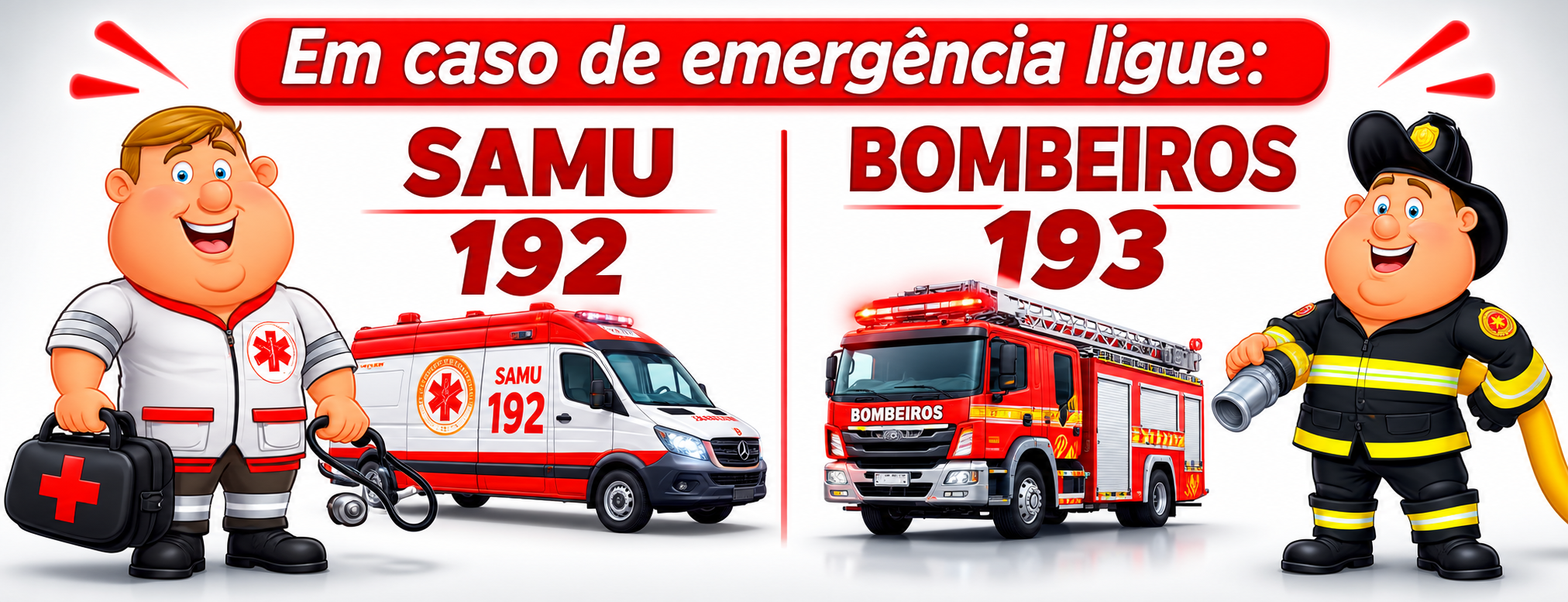 Em caso de emergência: SAMU 192 e Bombeiros 193